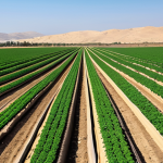 **

A modern Israeli farm utilizing drip irrigation in a desert landscape. Show rows of crops thriving despite the arid conditions, with water lines delivering precise hydration. Capture the efficiency and innovation of water management techniques in action. Focus on a bright, sunny day to emphasize the challenging environment. Fully clothed workers attending to the crops, safe for work, appropriate content, professional, modest, family-friendly, perfect anatomy, natural proportions.

**
