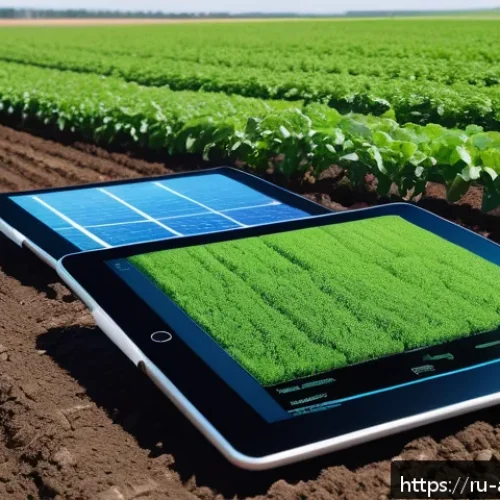 Home 32 농업환경기술자 최신 기술 동향 - A modern Russian farm landscape featuring IoT soil and plant sensors installed across vast agricultu...