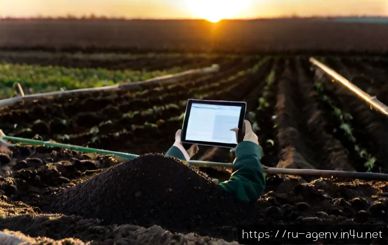 Home 30 농업환경기술자 자격증의 산업 내 가치 - Photorealistic Russian agricultural environmental specialist inspecting rich black soil in a vast gr...
