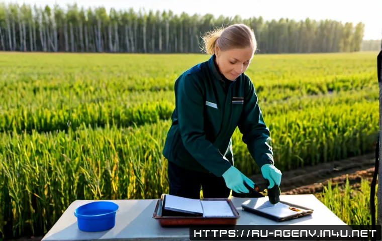 Home 17 농업환경기술자 자격증 취득 후 해야 할 일 - Photorealistic Russian agricultural environmental specialist beginning fieldwork after certification...
